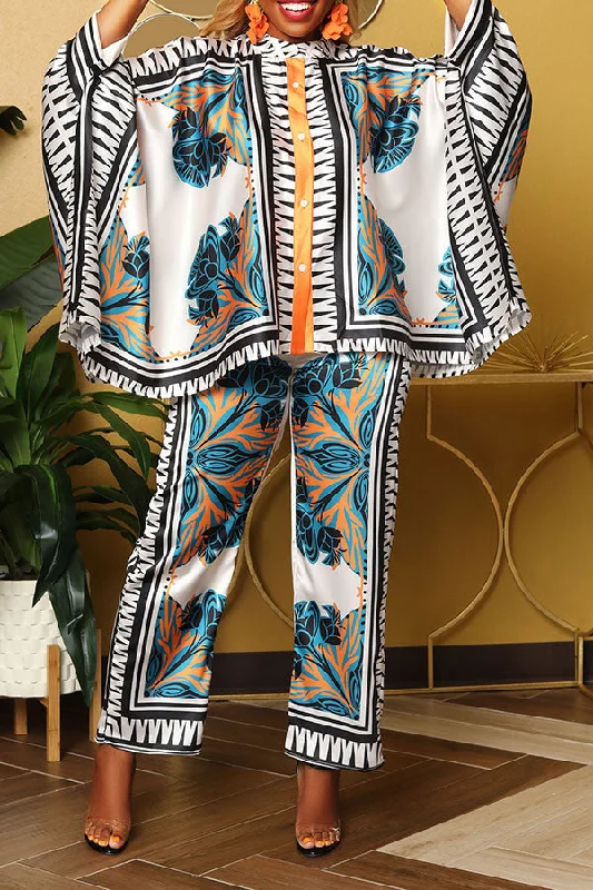 Floral Print Urban Irregular Wide Leg Pant Suit